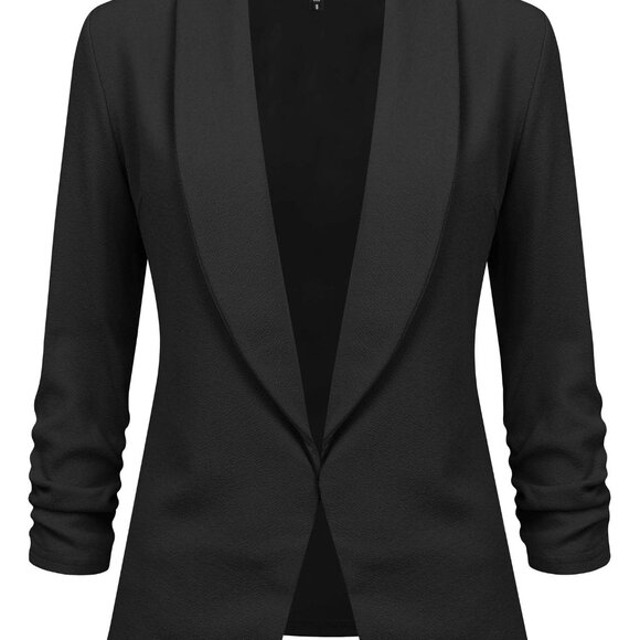 3/4 Sleeve Blazer Open Front Cardigan Jacket Work Office Chic Minimal